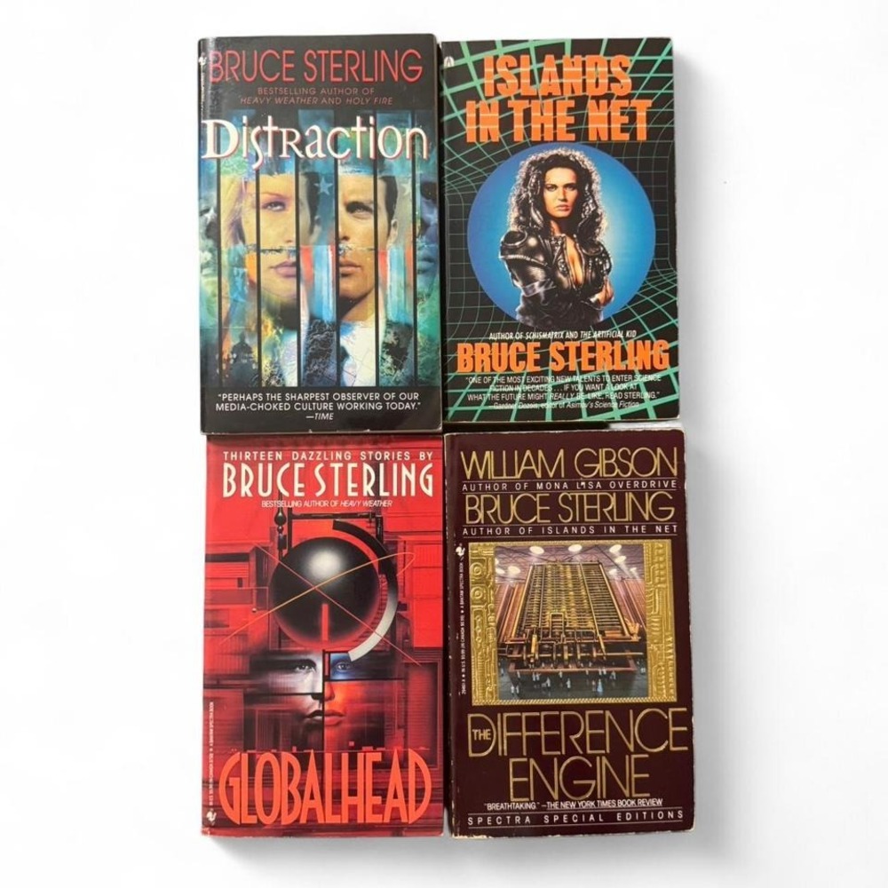 Bruce Sterling and William Gibson science fiction vintage paperback books